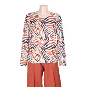 grenouillère salon femme manches longues, hiver, haut rayé orange, bas uni orange
