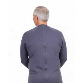 Combinaison adulte médicale confort, coloris gris foncé, jambes et manches longues, tissu en coton, vue de dos