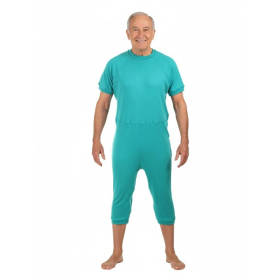 Grenouillère adulte confort jambes et manches courtes, verte, tissu en coton