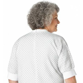 grenouillère adulte économique, vue de dos, fond blanc et motifs noirs, pour ehpad et maison d'accueil spécialisée