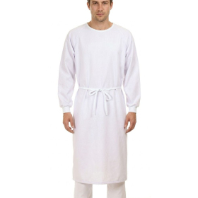 surblouse en tissu unisexe, coloris blanc présenté sur mannequin, vu de face