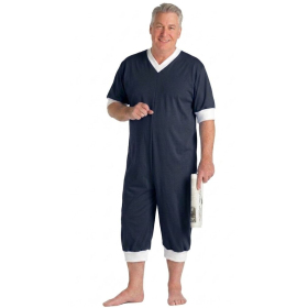 Grenouillère éco homme, jambes et manches courtes, coloris uni bleu marine, col V