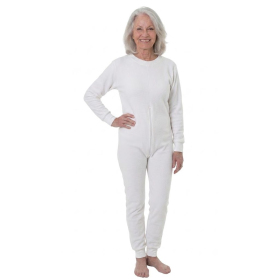 grenouillère adulte ajustée coton jambes et manches longues, uni blanche