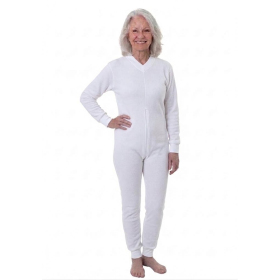 grenouillère adulte ajustée coton jambes et manches longues, uni blanche